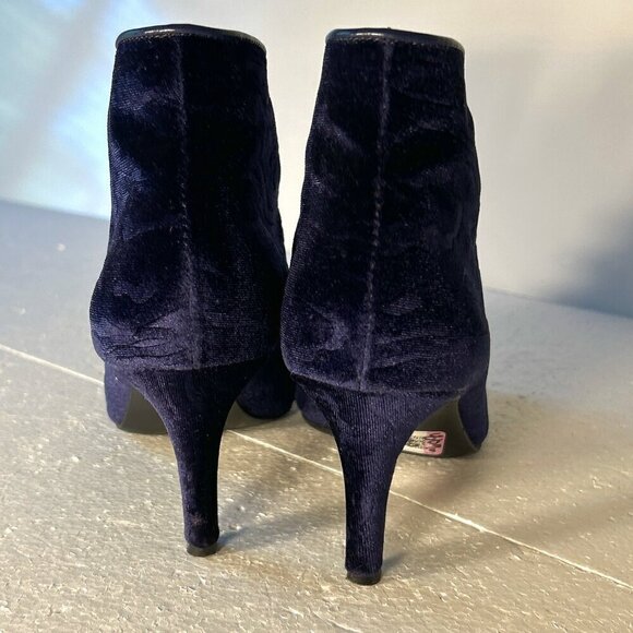 Impo SZ 8.5 Vintage Royal Blue velvet peep toe bootie heel unique romantic event - Picture 7 of 10